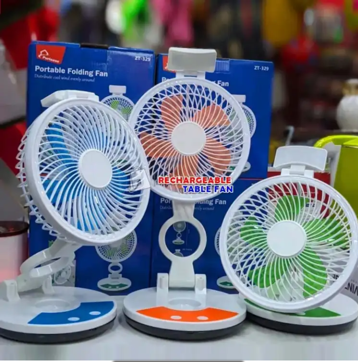 Portable folding fan (ZT-329) - রিচার্জেবল ফোল্ডিং টেবিল ফ্যান উইথ লাইট